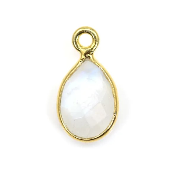 Breloque Pierre de lune goutte facettée serti argent 925 doré à l'or fin 7x13mm x 1pc
