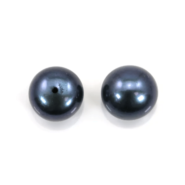 Perle de culture d'eau douce, semi-percée, bleu foncé, bouton, 10-10.5mm x 2pcs