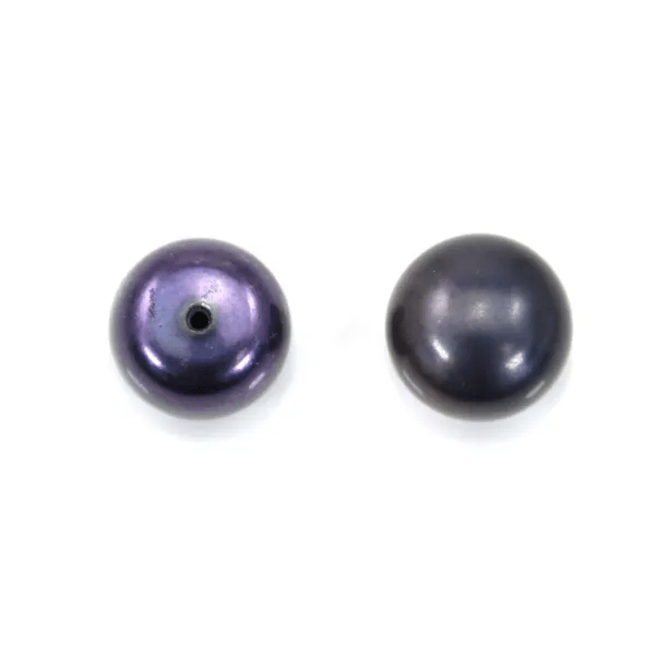 Perle de culture d'eau douce, semi-percée, gris foncée, bouton, 13.5-14mm x 4pcs