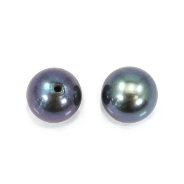 Perle de culture d'eau douce, semi-percée, bleu foncé, ronde, 5-5.5mm x 1pc