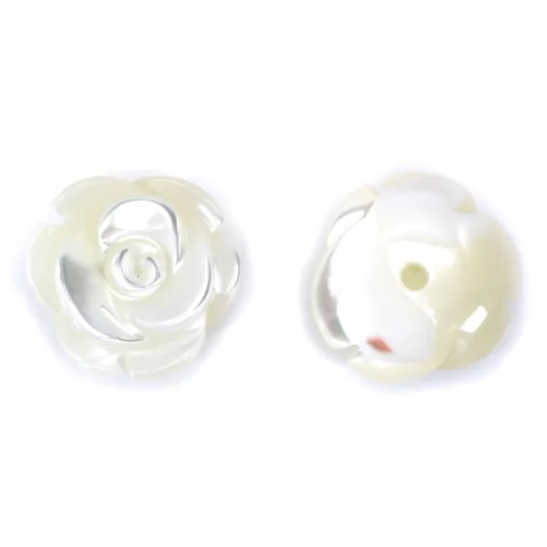 White mother-of-pearl half drilled rose 10mm x 2pcs