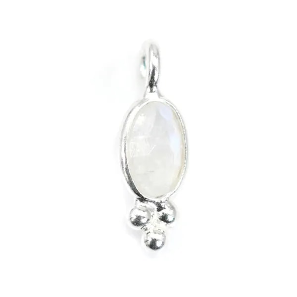 Encantamento de pedra lunar facetada oval em prata 925 4x11mm x 1pc