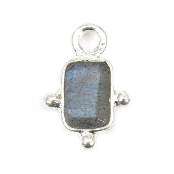 Conjunto de charme labradorite rectângulo em prata 925 8x12mm x 1pc