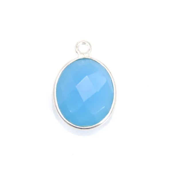 Calcédoine bleu ovale facettée un anneau sertie sur argent 11x13mm x 1pc