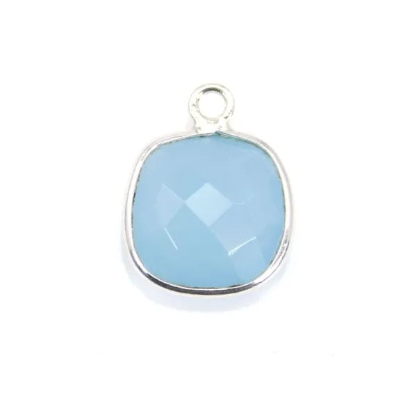 Calcédoine bleu coussin facetté sertie sur argent un anneau 11mm  x 1pc