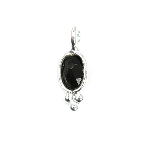 Black Onyx Charm Oval Facettiert Eingefasst 925 Silber 4x11mm x 1Stk