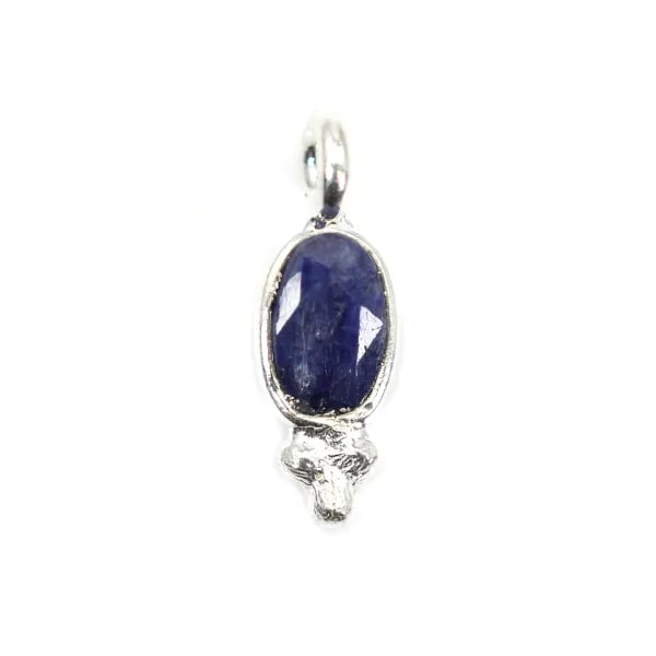 Charm Stein gefärbt Farbe Saphir ovale facettierte Fassung Silber 925 4x11mm x 1St