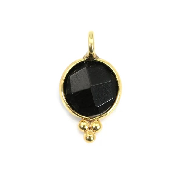 Onyx negro redondo facetado Charm conjunto en plata de ley 925 ORO 7x13mm x 1pc