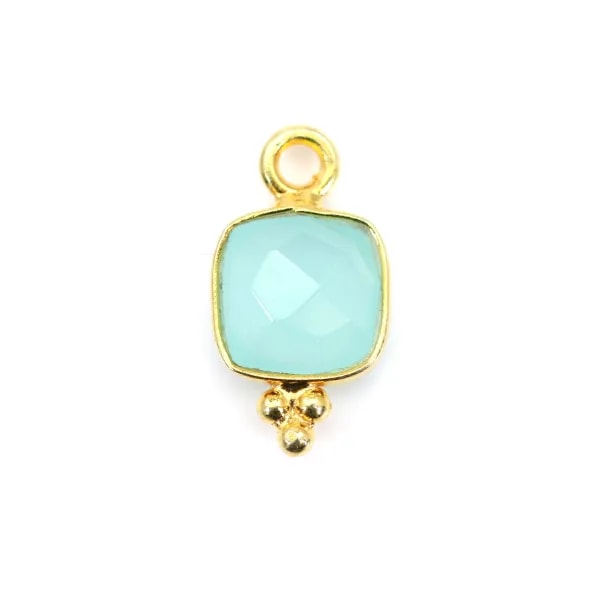 Chalcedon Charm quadratisch facettiert mit eingefasstem Silber 925 vergoldet 7x13mm x 1St
