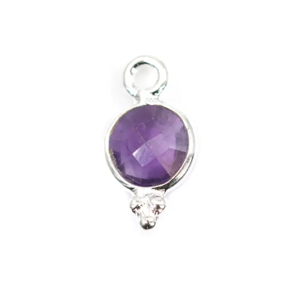 Conjunto de Amethyst Charme Facetado Redondo em Prata 925 7x13mm x 1pc