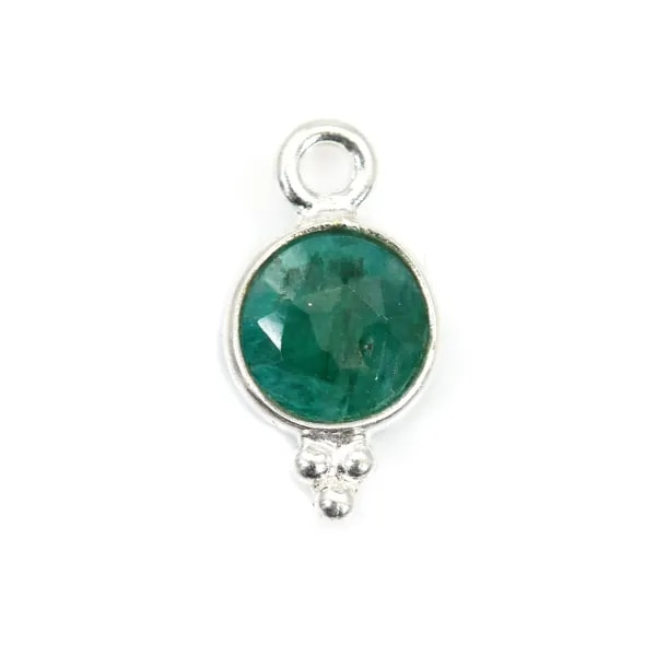 Breloque en Pierre teintée couleur émeraude ronde facettée serti argent 925 7x13mm x 1pc