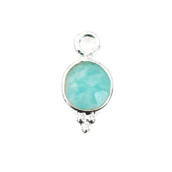 Amazonita redonda facetada Charm set en plata 925 7x13mm x 1pc