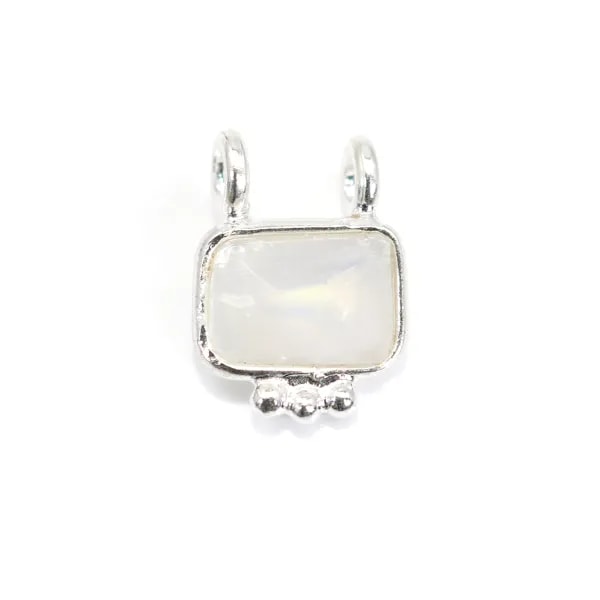 Mondstein Charm rechteckig gefasst 925er Silber - 2 Ringe - 8x10mm x 1St