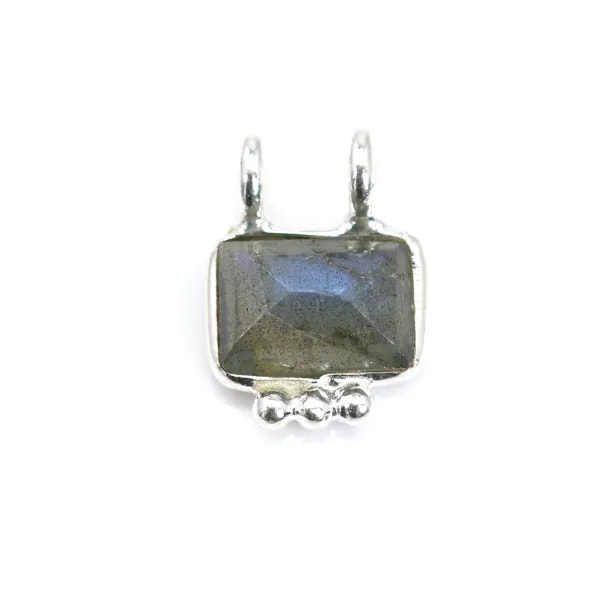 Labradorit Charm rechteckig gefasst 925er Silber - 2 Ringe - 8x10mm x 1St