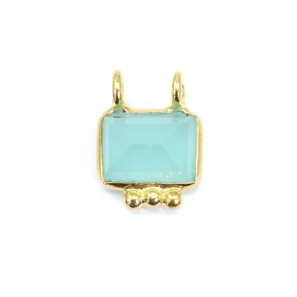 Chalcedony charm rectangle set in 925 gold - 2 rings - 8x10mm x 1pc