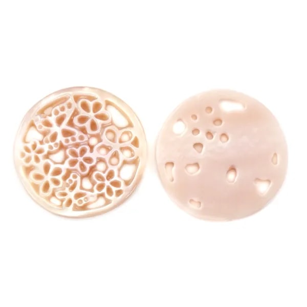 Nacre rose et ronde fleurs et papillons ajourés 18mm x 1pc