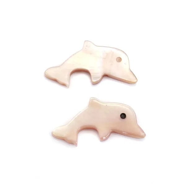 Nacre rose en forme de dauphin 8x15mm x 2pcs