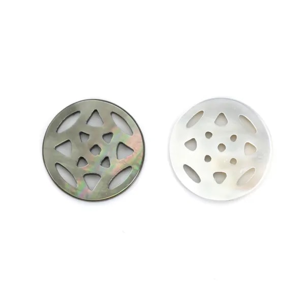 médaillon ajouré nacre grise rosace 12mm x 1pc