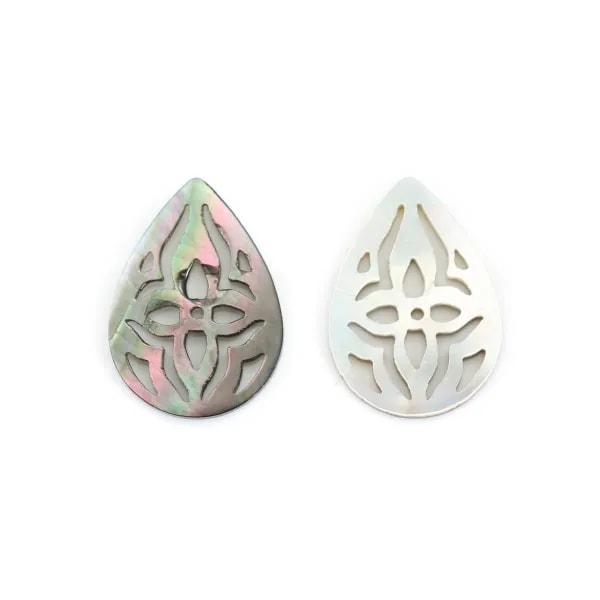 Nacre grise ajourée en forme de goutte 10x14mm x 1pc