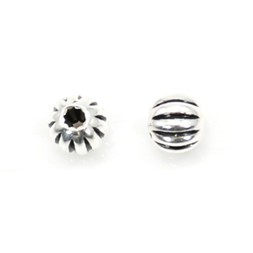 Perle striée 4mm argent 925 niellé x 6pcs