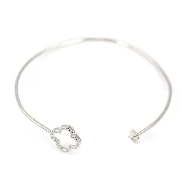 Argent 925 rhodié avec zirconium bracelet réglable pour perles semi percée 60mm x 1pc