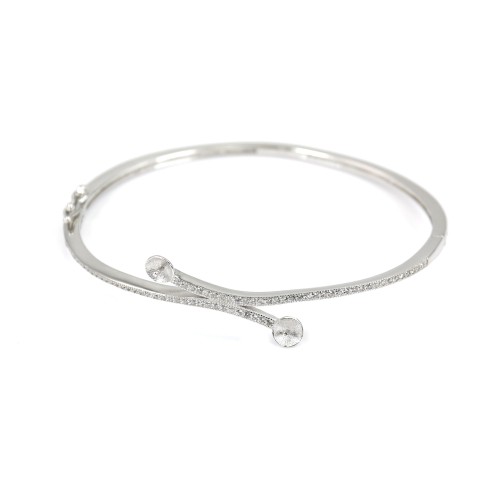 Argent 925 rhodié et zirconium bracelet 60mm pour perle semi percé x 1pc