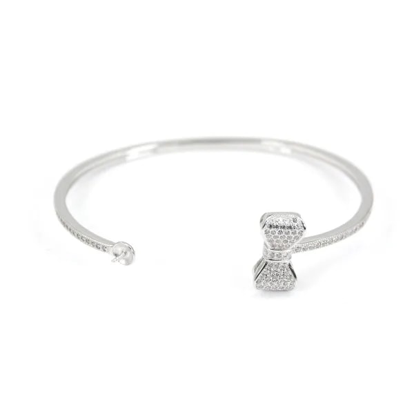 Argent 925 rhodié avec zirconium bracelet réglable pour perles semi percée 58mm x 1pc