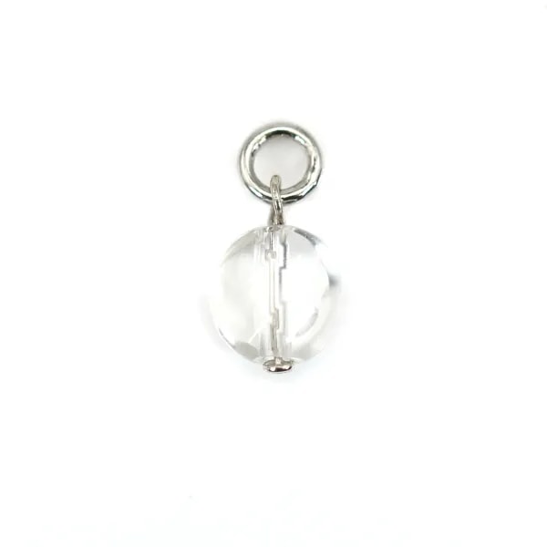 Round flat rock crystal charm 6mm Rhodium Silver x 1pc