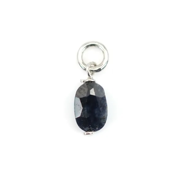Breloque Saphir ovale facetté 4x6mm - Argent Rhodié  x 1pc