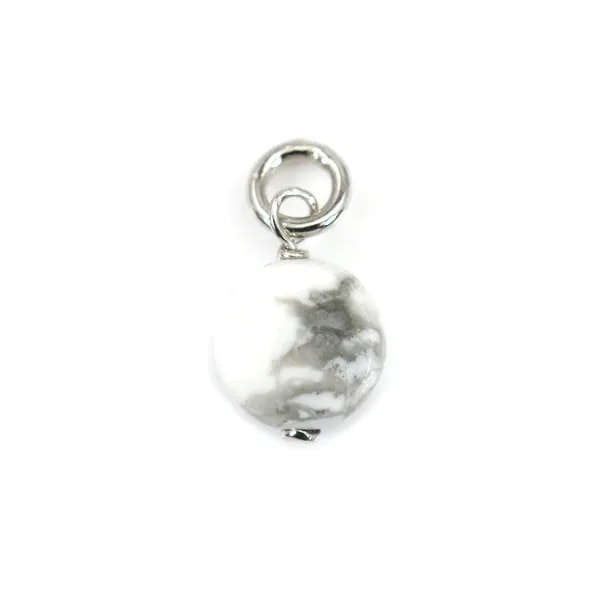 Breloque Howlite rond plat 6mm - Argent Rhodié  x 1pc