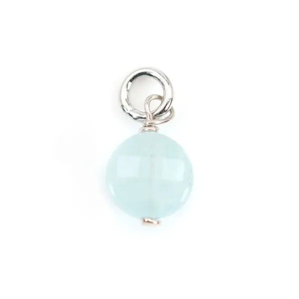 Charm acquamarina tondo piatto sfaccettato 6 mm - Argento rodiato x 1 pz
