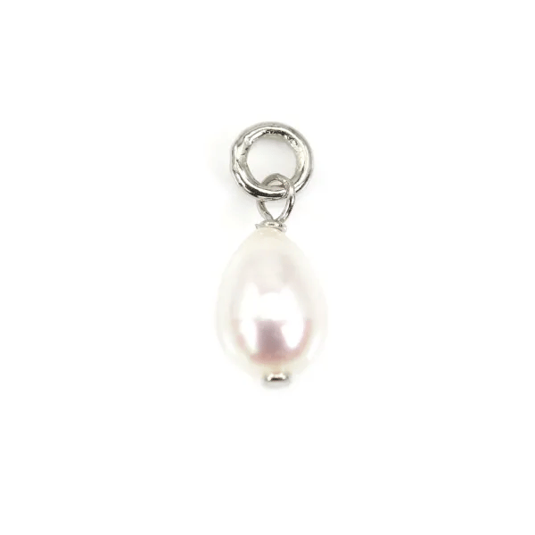 Breloque Perle de culture goutte 5x7mm - Argent rhodié x 1pc
