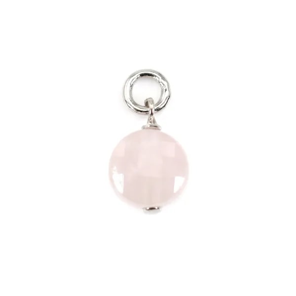 Round Flat Faceted Rose Quartz 6mm - Rhodium Silver x 1pc