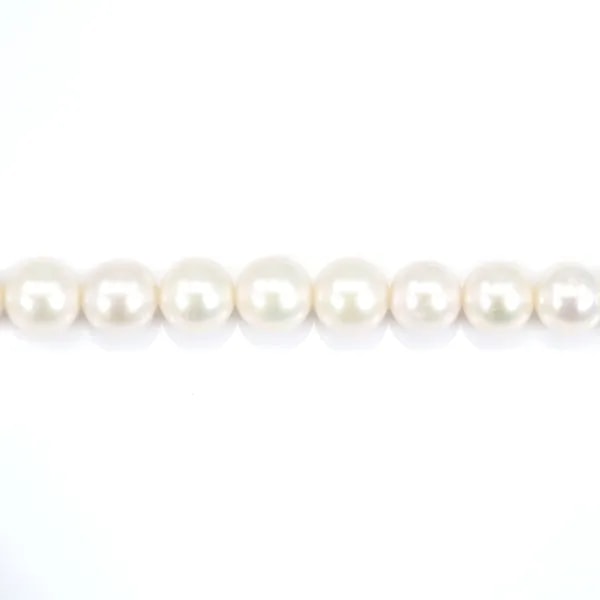 Perles de culture d'eau douce, blanche, ronde, 7.5-8mm x 40cm AAA