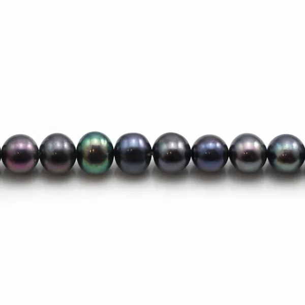 Perles d'eau douce rondes violacé foncé 7-8mm x 6pcs