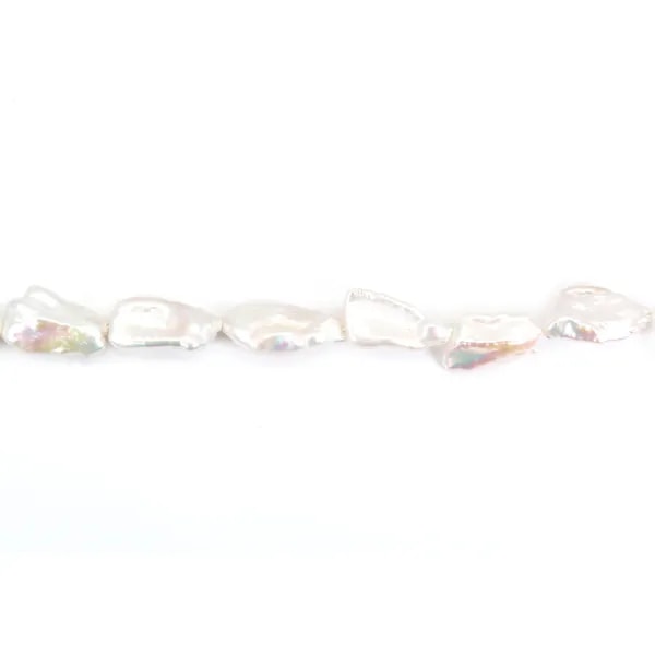 Perle de culture d'eau douce, blanche, keshi, 12-14mm x 38cm
