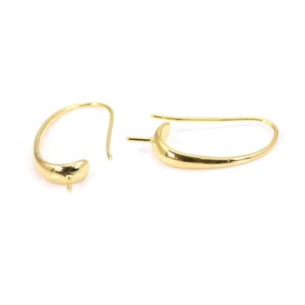 Hook earrings for pearls half drilled   by "flash" Gold on brass 30mm x 4pcs