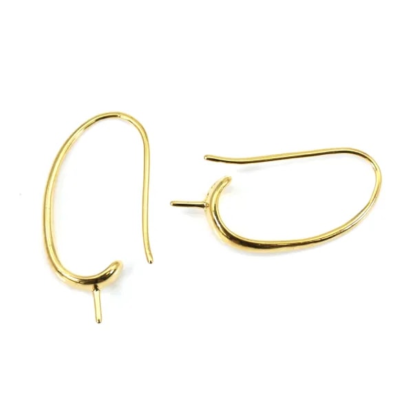Hook earrings for pearls half drilled   by "flash" Gold on brass 30mm x 4pcs