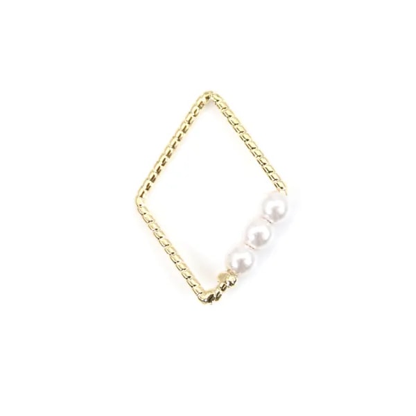 Intercalaire breloque en forme losange 14.5x20mm, doré sua laiton avec perle nacré x 2pcs 