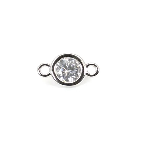 Intercalaire ronde avec zirconium plaquée or blanc sur laiton 4x8mm x 2pcs