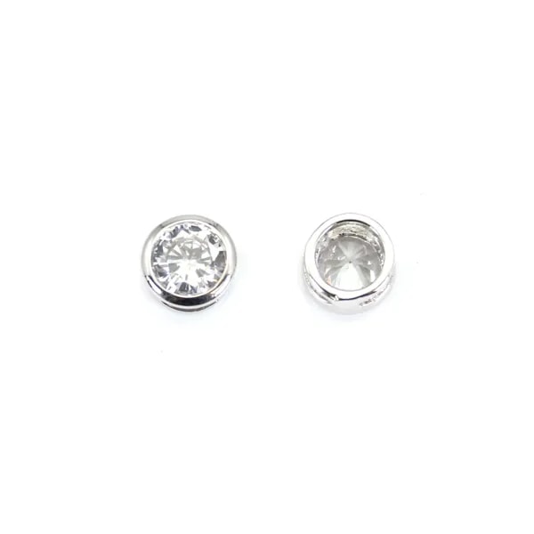 Round zirconium spacer plated white gold brass 6mm x 2pcs