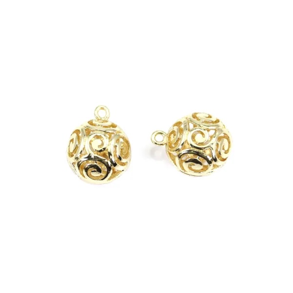 Pendentif boule ajourée plaquée par "flash" or sur laiton 12mm x 4pcs