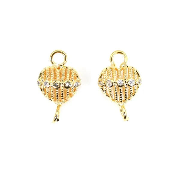 Breloque de forme coeur avec zirconium 9x15mm x 2pcs