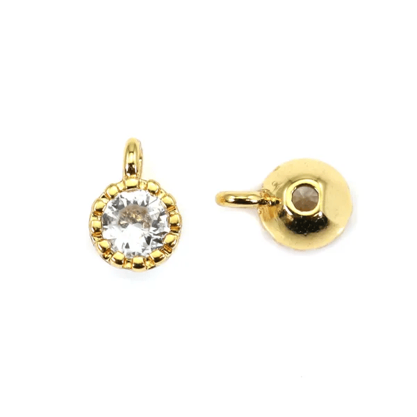 Pampille ronde avec zirconium plaquée par "flash" or sur laiton 4mm x 4pcs