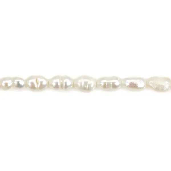 Perle de culture d'eau douce, blanche, olive/irrégulière 2.5-3mm x 35cm