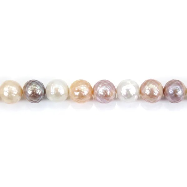 Perle de culture d'eau douce, multicolore, ronde facettée, 10mm x 40cm