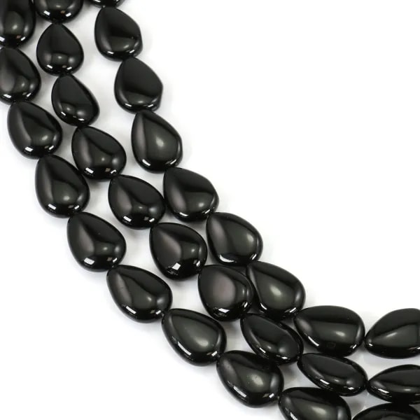 Onyx noir, goutte plate, 13x18mm x 40cm