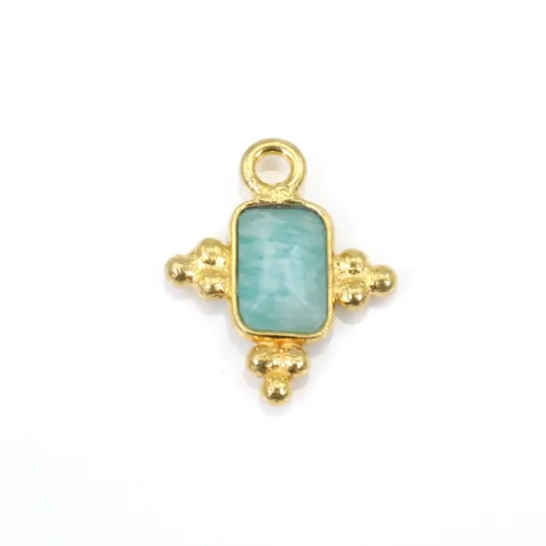 Amuleto retangular de Amazonite em prata esterlina 925 dourada 10x13mm x 1pc