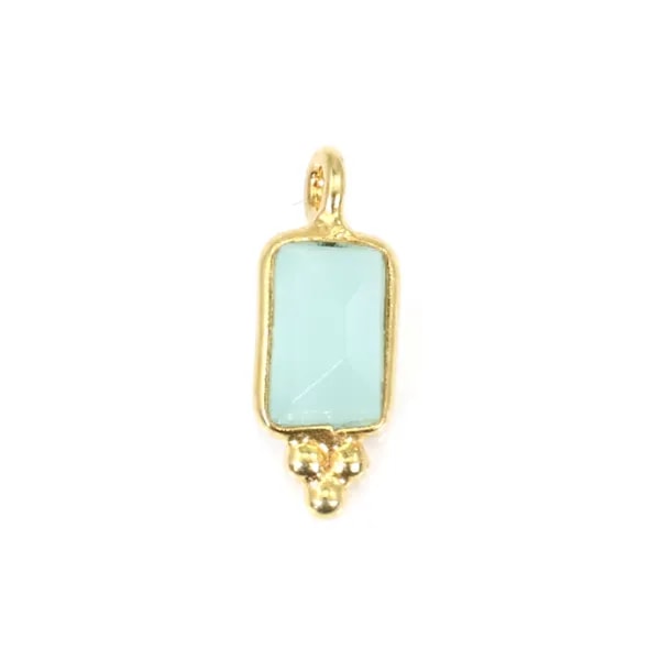 Chalcedony charm rectangle set in 925 sterling silver gilded with fine gold 5x13mm x 1pc