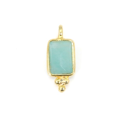 Ciondolo rettangolare in amazzonite in argento 925 dorato con oro fino 5x13 mm x 1 pz